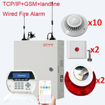 

FC-7688 Metal Housing Fire Alarm 10 Wired Smoke detectors, 2 Panic Button, 2 Alarm Siren Fire Alarm Security Control System