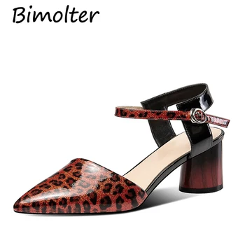 

Bimolter Heels Women Pumps Two Piece Thick Heels Ladies Party Shoes Genuine Leather Ankle Strap Footwear Zapatos Mujer NC089