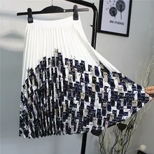 Летняя юбка с принтом, шифоновая плиссированная юбка с эластичной резинкой на талии, юбка с высокой талией