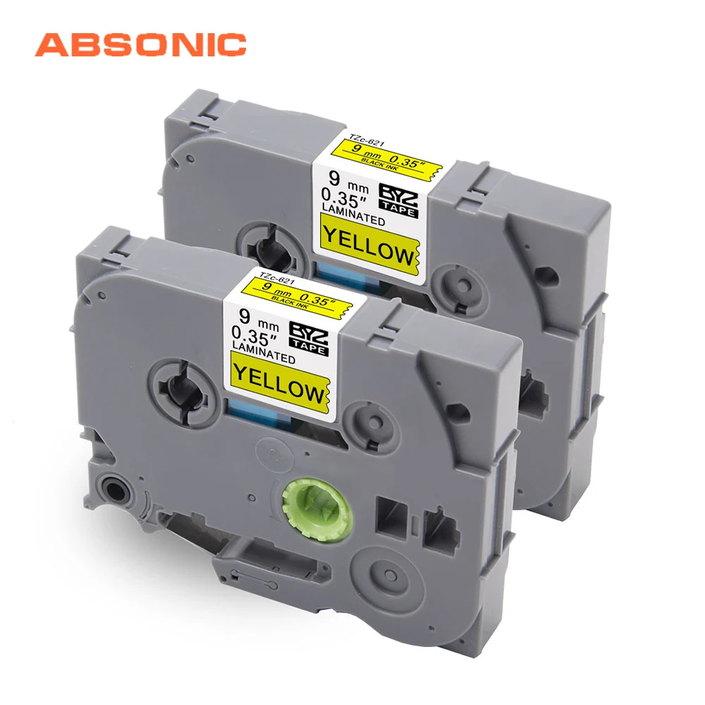 

Absonic 2PCS 9mm Black on Yellow TZe Tapes TZ621 TZe-621 TZ-621 TZe621 Compatible for Brother P-Touch PT-D210 PT-H110 Labelmaker