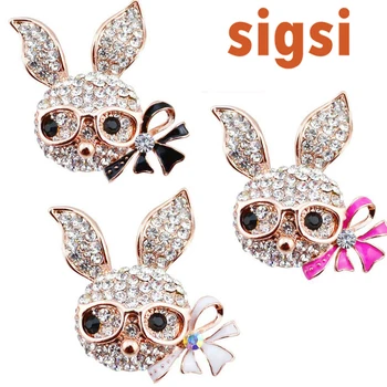 

wholesale 50pcs Fancy rhinestone cute glass rabbit buddy with bow/knot-bow animal brooches pin for Easter wedding/gift/party