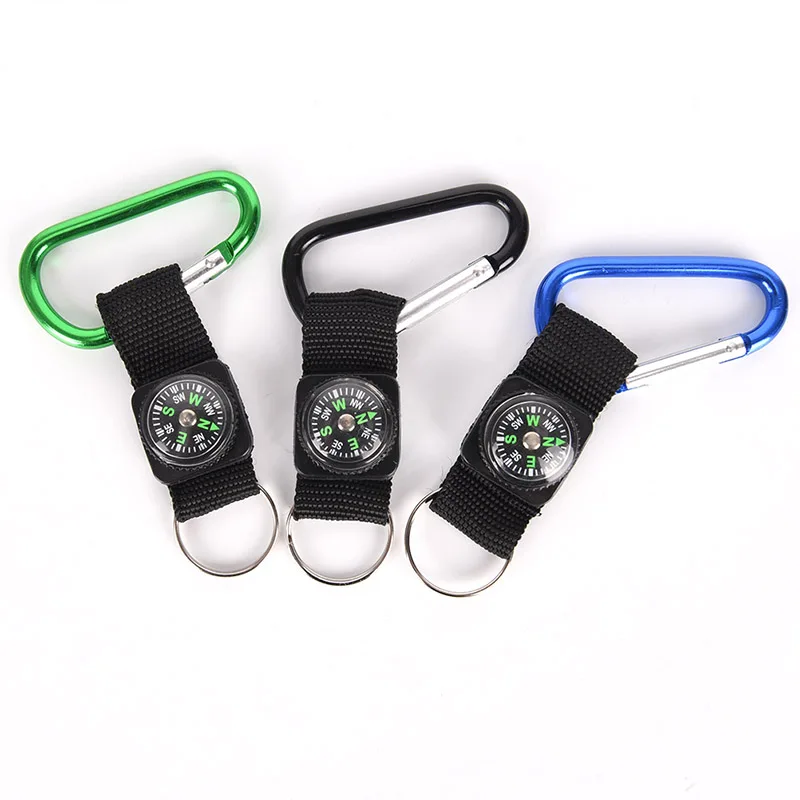 Multifunction Camping Mini Carabiner w//Keychain Compass Thermometer Key 3 in 1