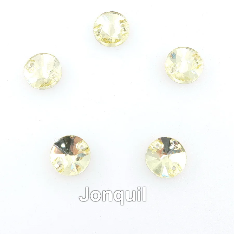 Круглые Rivoli формы плоские стеклянные кристаллы с 2 отверстиями 6 размеров пришитые Стразы бусины кристаллы для свадебного платья обувь сумки diy - Цвет: A13 Jonquil