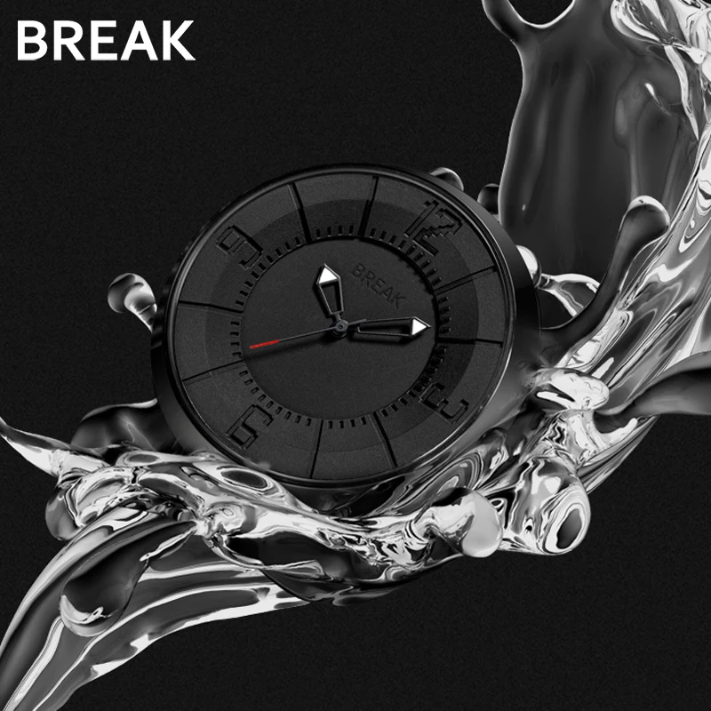 BREAK Minimalist Luxury Brand Watch Men Women Black Waterproof Fashion Casual Military Quartz Sport