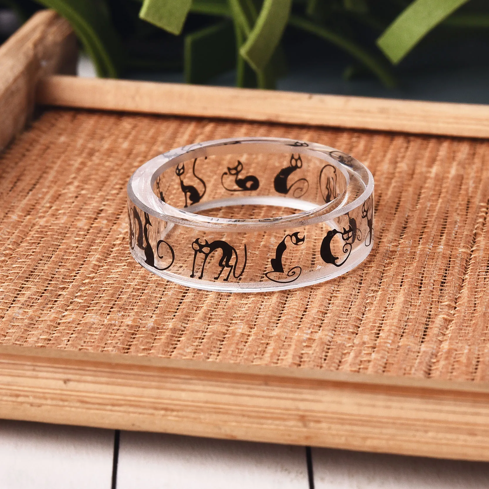 Кольцо на палец с рисунком Черной Лисы из прозрачного хрусталя, кольцо ручной работы из смолы для женщин и девушек, модное свадебное ювелирное изделие, подарки