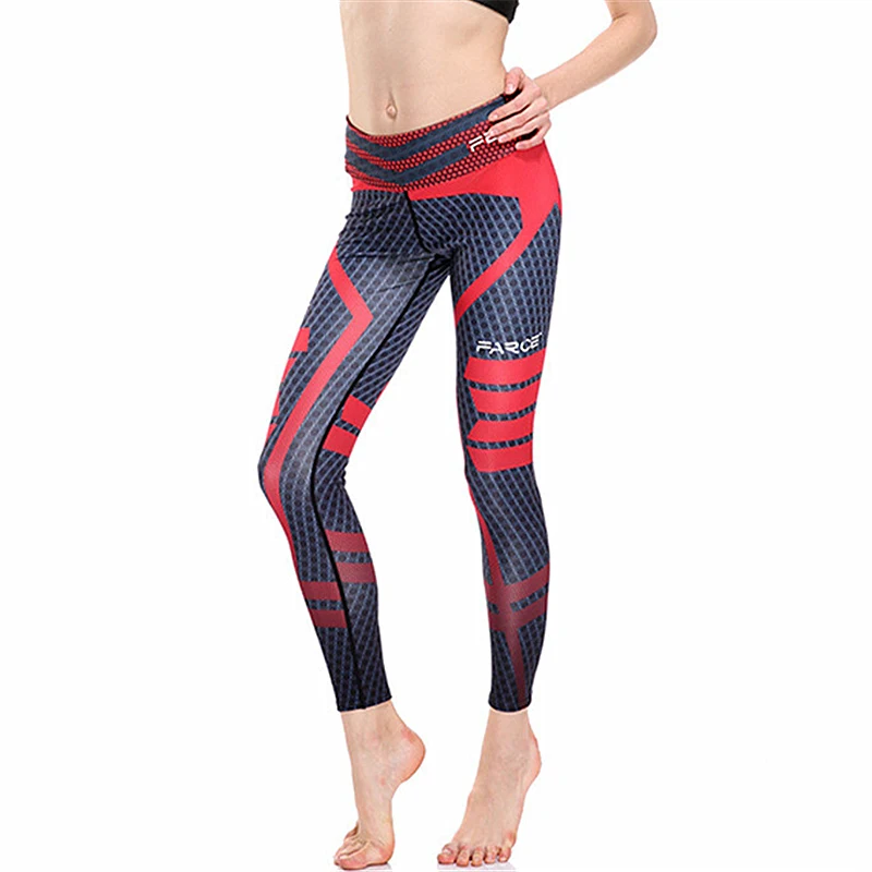 

Women Farce Redevil Print Blue Fitness Quick Dry Exercise Leggings High Waist Full Length Energy Pants Trousers Ropa Mujer