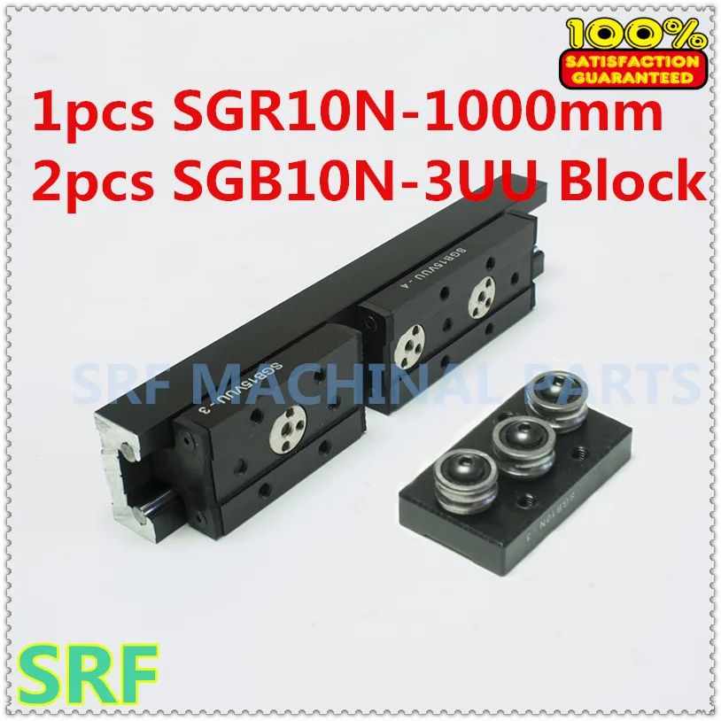 

High quality Rectangle Roller Linear Guide Rail 1pcs SGR10N Length=1000mm +2pcs SGB10N-3UU three wheel slide block for CNC part