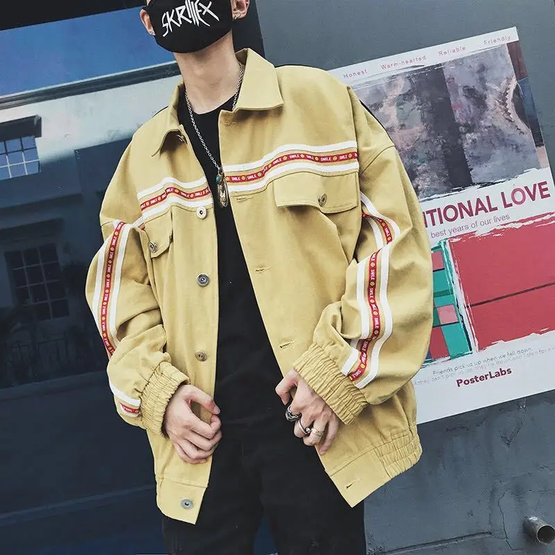 

Fashion Casual Men's Jacket Seasons New M-2XL Ribbon Colorblocking Loose Top Jacket Tricolor Personality Youth Popular