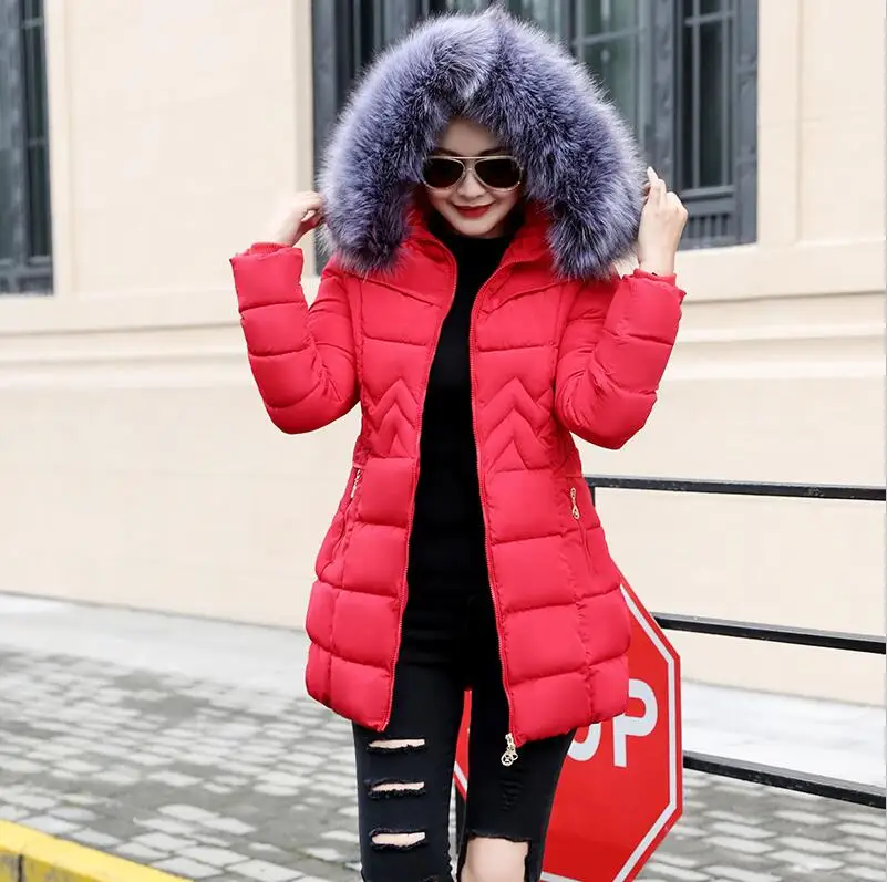 Женская куртка, Большая Меховая парка, женская зимняя куртка с капюшоном, новинка, женский пуховик, зимнее пальто для женщин, размер S-3XL, Casaco Feminino - Цвет: red 1