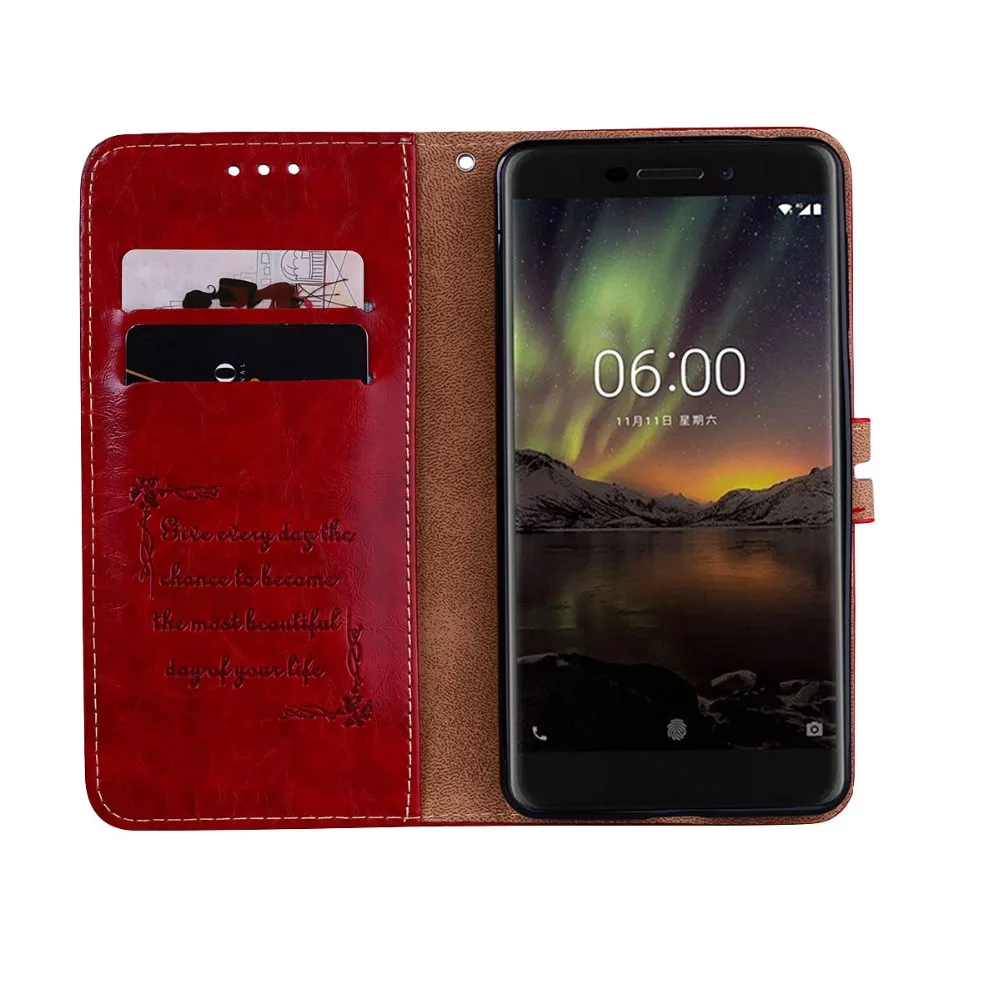 

Luxury lanyard holster shell On for Nokia 3 5 6 case coque Flip Leather Case for Nokia 6 2018 8 case oil wax Wallet Cover