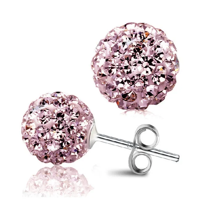 QianBei Стерлинговое Серебро 925 10 мм модные брендовые серьги-гвоздики диско серьги с кристаллами для женщин Модные ювелирные изделия - Окраска металла: Pink