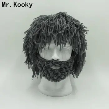 

Mr.Kooky 30 pcs/lot New Wig Beard Hats Hobo Caveman Handmade Warm Winter Caps Men's Women's Halloween Gifts Funny Party Beanies