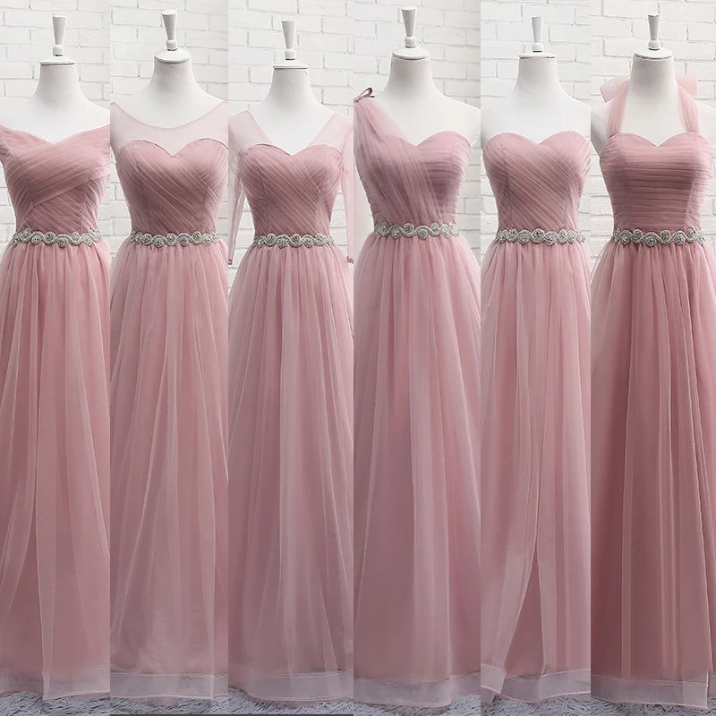 

Robe De Soriee New Pink Bridesmaid Dresses Floor-length Sexy Sweetheart Crystal Waist Pleat Bride Banquet Elegant Party Gown