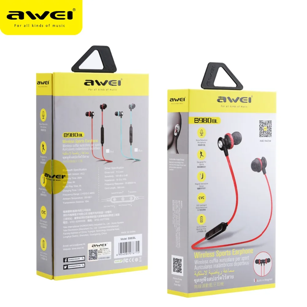 Магнитные Bluetooth Наушники AWEI B980BL Спортивные Беспроводные наушники с микрофоном
