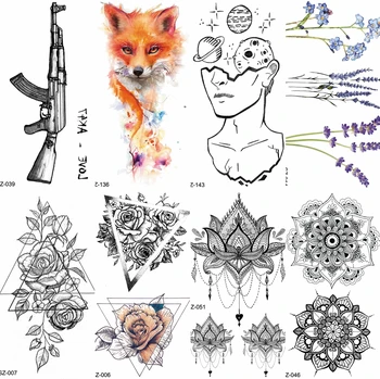 

Children Cartoon Temporary Tattoo Sticker Men Gun AK47 Waterproof Fake Black Lines Flower Mountain Cute Tattoo Women Kids Planet