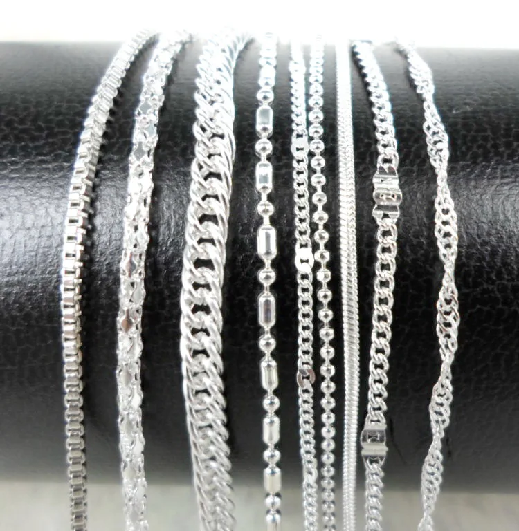

MINHIN 10 Pcs/Lot Mix Silver Chain Necklace With Lobster Clasps Girl's Nice Accessory Different Style 45 CM Design Chain