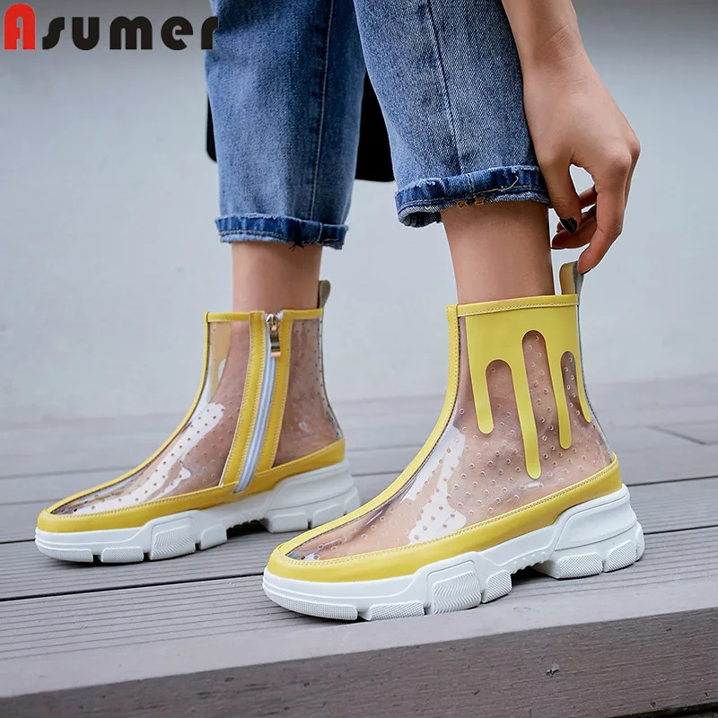 

ASUMER 2019 hot slae new summer ankle boots zip Transparent PVC ladies shoes casual flats platform shoes zip women boots