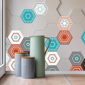 

10PCS/lot Geometric Hexagonal 3D Tile Sticker Waterproof Backsplash Easy to Remove Non-slip Wall Stciker for Kitchen Bat New