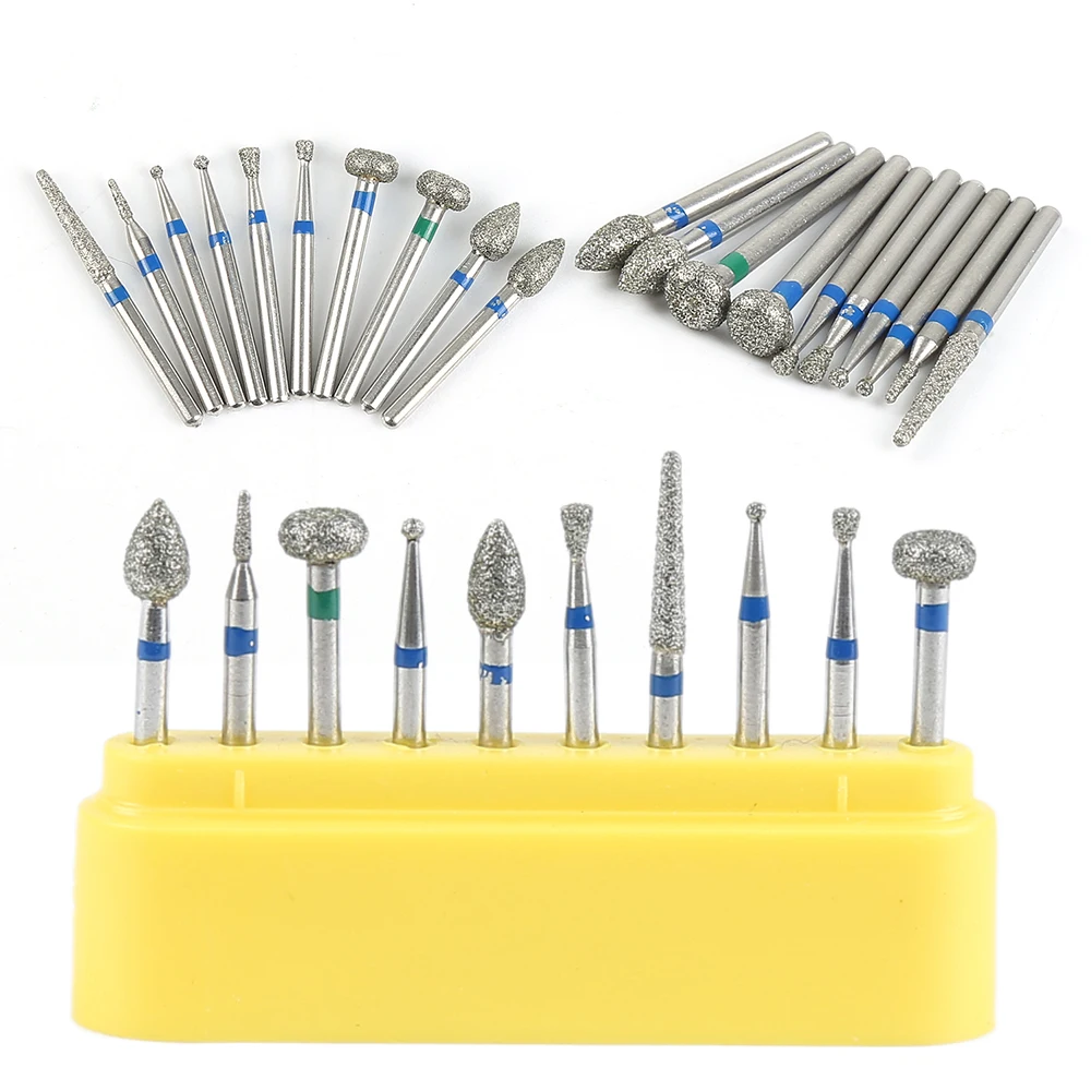 

New 10 Pcs Dental Diamond Bur 1.1mm Diameter Shank Handle Teeth Grinding Dental For High Speed Machine With Box TSLM2
