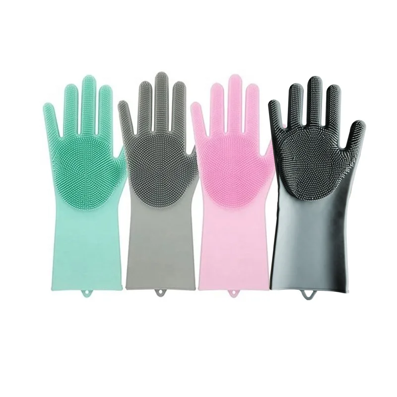 Волшебный многоразовый силикон перчатки Чистящая Щетка скраб перчатки термостойкие для посуды мойка Чистка инструменты для ухода за волосами