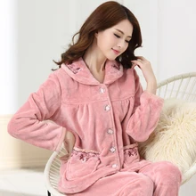 Высококачественная зимняя Пижама женская уплотненная Фланель одежда для сна Коралловая флисовая Пижама домашний костюм Женская домашняя одежда