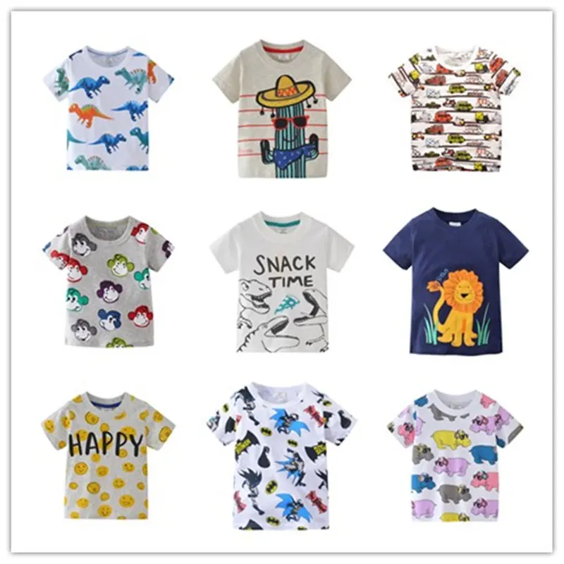 

Height80-130CM Age 2-7T 2019 Summer Boys Girls Kids Cartoon Short Sleeve T-shirt Cute Tees Cactus Lions Spider-Man Hippopotamus