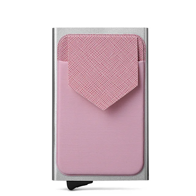 Мужской алюминиевый кошелек с задним карманом ID держатель для Карт Rfid Блокировка мини тонкий металлический кошелек Автоматический чехол для кредитных карт протектор - Цвет: silver-pink