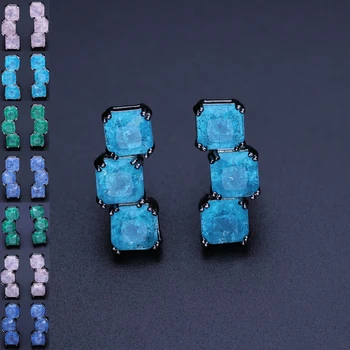 

Newranos Natural Crashed Fusion Stone Earrings Blue Square Stud Earrings Geometric Pedra Brincos for Women Fashion Jewelry