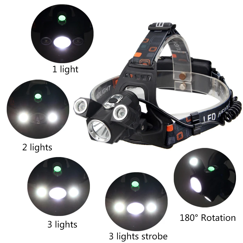 Перезаряжаемый 10000лм 3 x T6+ 2R5 светодиодный регулируемый велосипедный фонарь масштабируемый водонепроницаемый головной светильник налобный фонарь