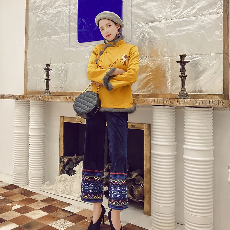 Китайский стиль, женская куртка с хлопковой подкладкой, традиционная вышивка, теплая верхняя одежда с длинным рукавом, свободное Женское пальто на пуговицах ручной работы