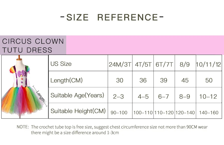 Girls Circus Fancy Clown Tutu Dress with Bow Children Handmade Rainbow Tulle (16)