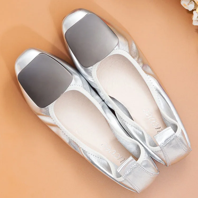 Genuine Leather Ballerina Luxury Shoes Women Designers Causal Slip-on Silver Loafer Shoes For Women Spring Autumn Ballet Flats  (3)