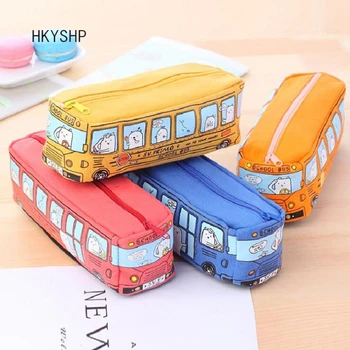 

HKYSHP Creative cute bus pencil bag men and women canvas pencil bag school stationery office supplies