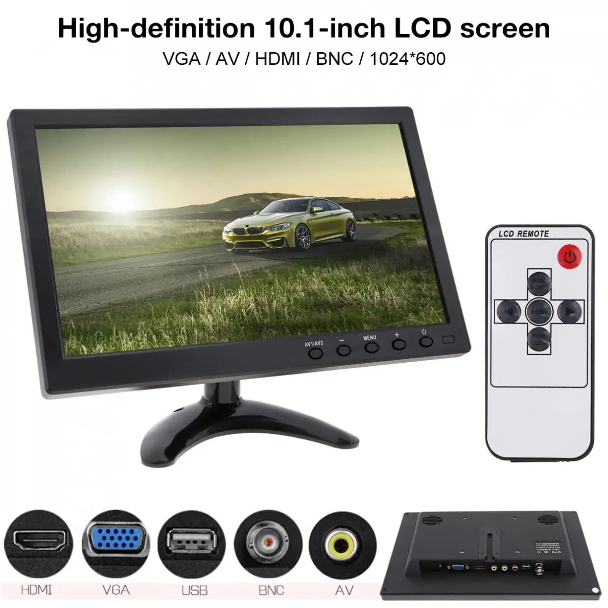10.1 Inch HD IPS TFT LCD Car Monitor Mini TV Computer 2 Channel Video Input Security Monitor with Speaker AV HDMI BNC VGA 10.1 Inch HD IPS TFT LCD Car Monitor Mini TV Computer 2 Channel Video Input Security Monitor with Speaker AV HDMI BNC VGA