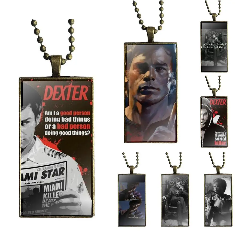 

Glass Cabochon Choker Pendant Rectangle Necklace Bronze Color Jewelry For Men Women Gift Tv Show Dexter Morgan Drama Black
