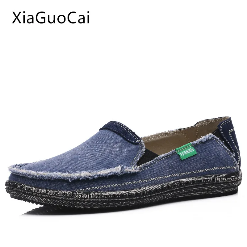 XiaGuoCai 2017 New Men Loafers Denim Brand Design Cowboy Casual Shoes Slip-on Lazy Spring Breathable L48 35 | Обувь
