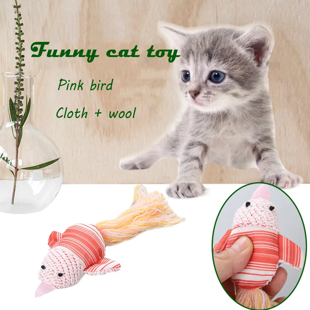 

Pet Cat Toy Cloth Pink Bird With Wool Tail Pet Supplies Interactive Teaser Toys For Cat Kitten dog cats intelligence Trainning