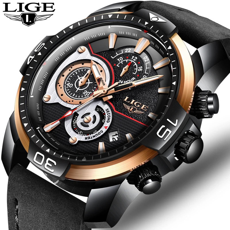 

2018 LIGE Mens Watches Top Brand Luxury quartz wristwatches Men Casual Leather Military Waterproof Sport Watch Relogio Masculino