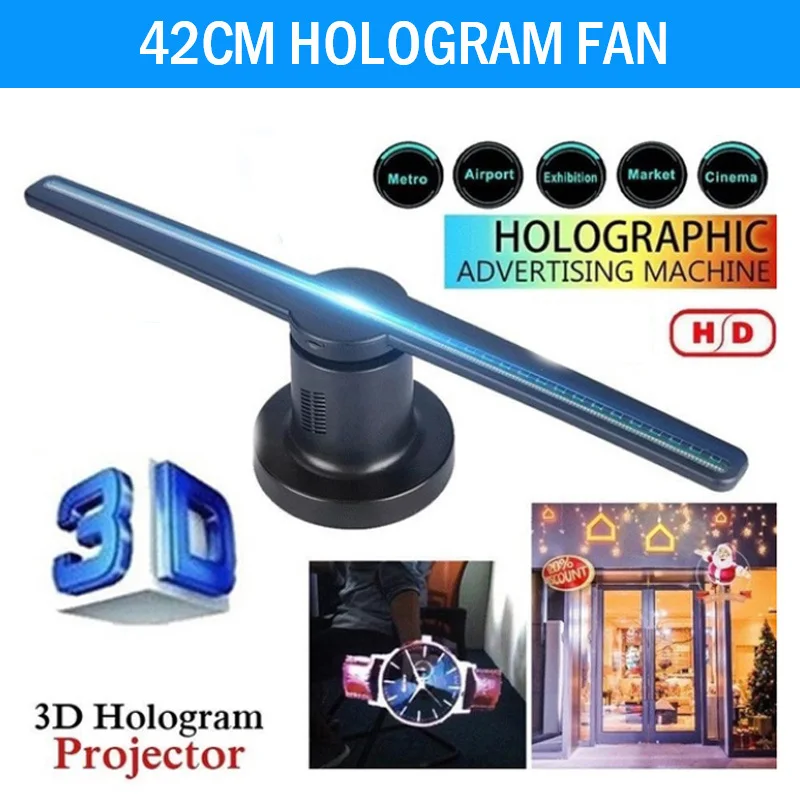 

42cm 3D Holographic Advertising Fan with 16G TF 224 LEDs Party Decorations Business Player Lamp Display for Led Advertising Lamp
