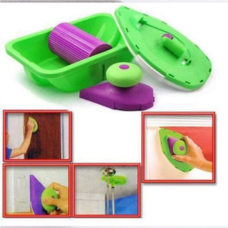 9pcs Household Decoration Tool Roller and Tray Sponge Pads Kits Paint Pad Pro Painting Brush Point Tools Home Wall