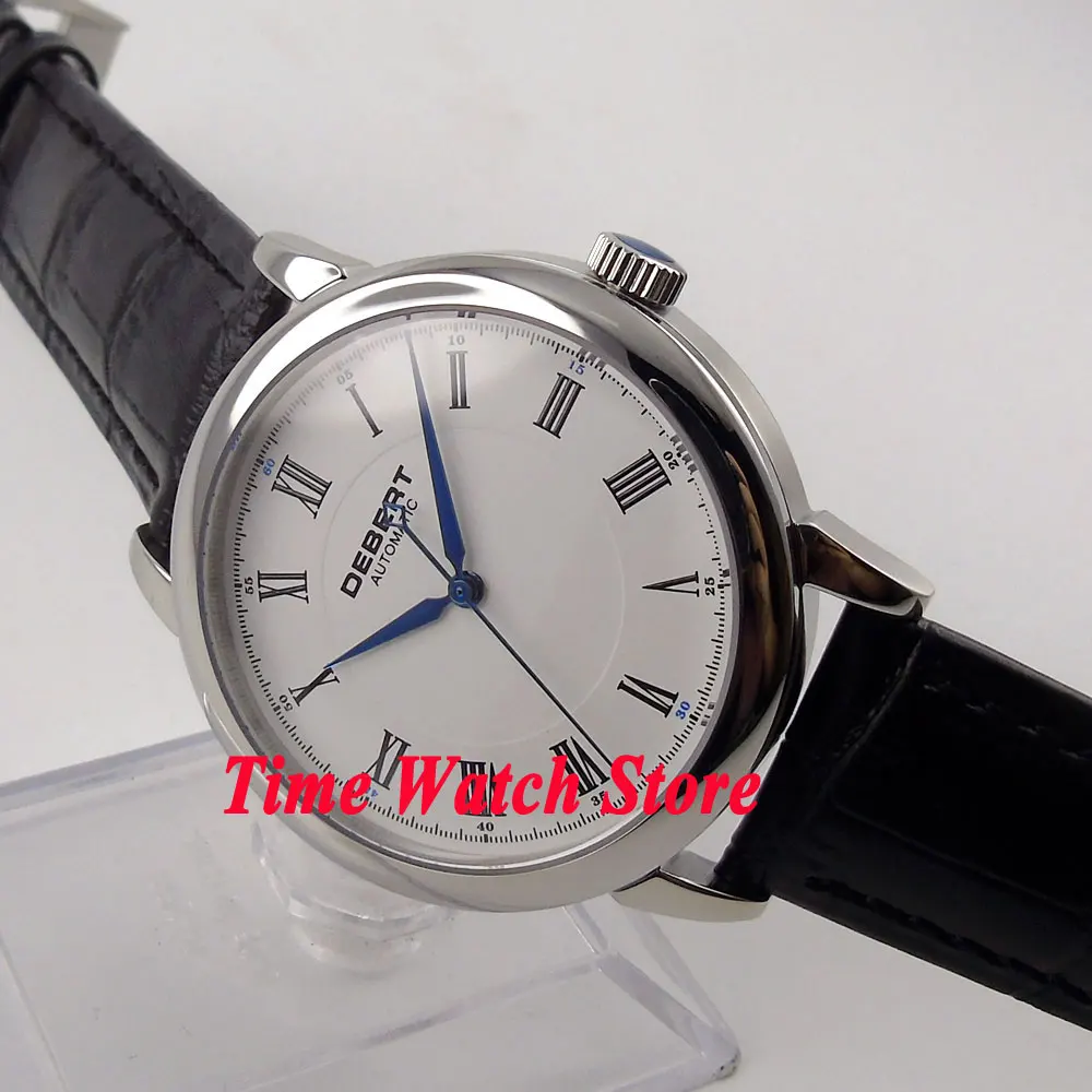 DEBERT 40mm white dial blue hands Roman marks sapphire glass MIYOTA Automatic movement men's watch DE23 DEBERT 40mm white dial blue hands Roman marks sapphire glass MIYOTA Automatic movement men's watch DE23