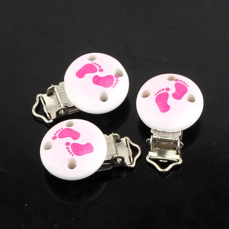 

5Pcs Feet Wooden Baby Pacifier Clips Holders Cute Infant Soother Clasps Accessories 4.4x2.9cm Wood Metal for DIY Baby Teethers
