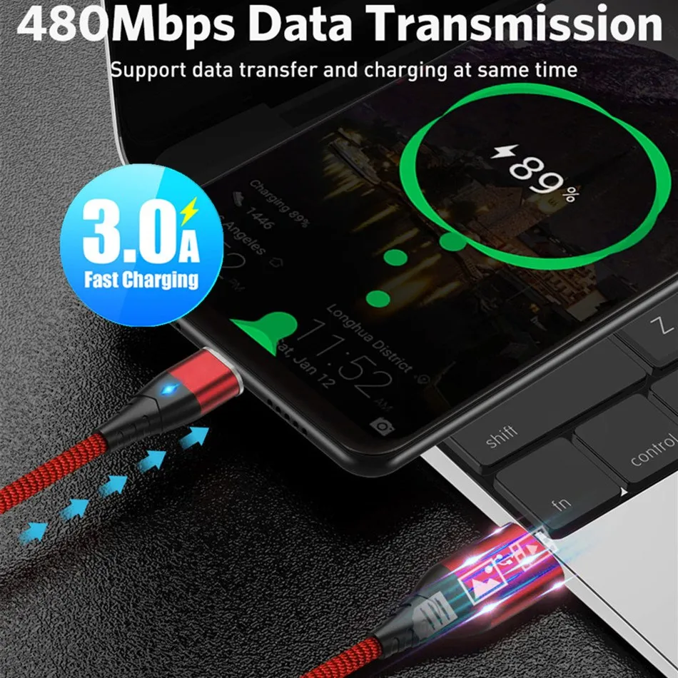 3A магнитное зарядное устройство Micro USB кабель для передачи данных iphone Xiaomi Huawei Android