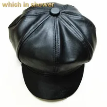 Черная кепка newsboy для женщин, одноцветная плоская кепка из искусственной кожи, восьмиугольные шляпы snapback