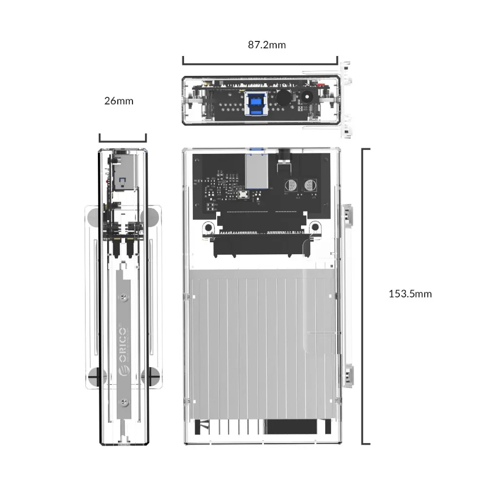 ORICO 2 Bay 2,5 ''HDD чехол SATA для USB 3,0 прозрачный жесткий диск поддержка UASP для 7-9,5 мм HDD SSD с адаптером 5 В