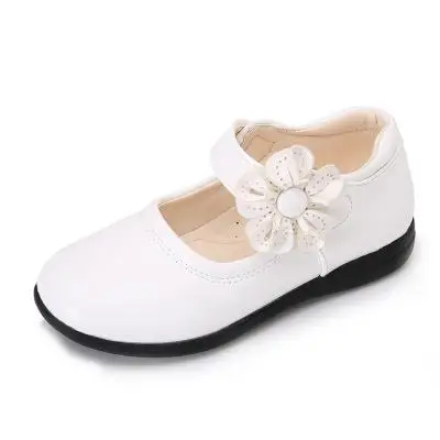 Летняя обувь для девочек; детское платье принцессы; белые кожаные сандалии с цветами; модная корейская детская черная Свадебная обувь на плоской подошве - Цвет: White