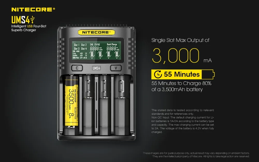 NITECORE UMS4 UMS2 интеллектуальное QC быстрое зарядное устройство 4A большой ток мульти-совместимое USB зарядное устройство