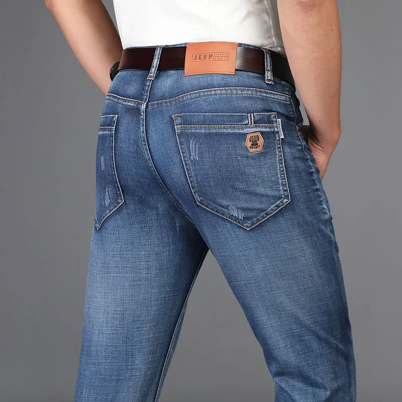 2019 Spring Summer JEEP Brand Cotton Jean Elastic Mens Casual Full Length Mid Waist Straight Jeans Cotton Pants Fashion Trousers (17)