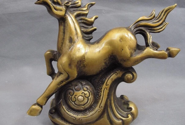 

S0979 Chinese Folk Copper Bronze Feng shui Lucky Wealth RuYi Zodiac Horse Statue D0318