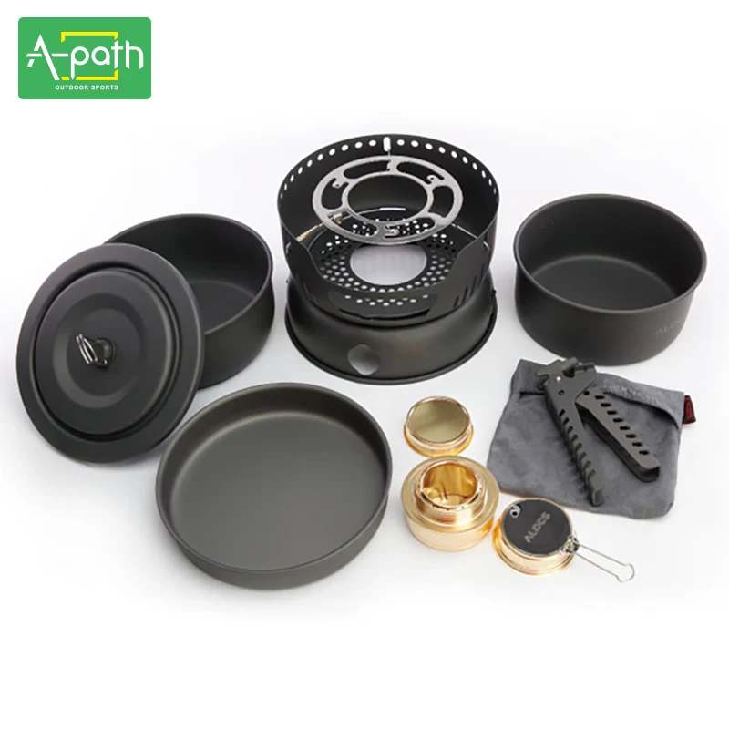 2-4 persona acampar al aire libre utensilios de aluminio anodizado stainles 10 unidades alcohol estufa Flambe pan pot Set